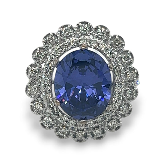 Lab-Grown Sapphire with Natural Diamonds Halo Ring