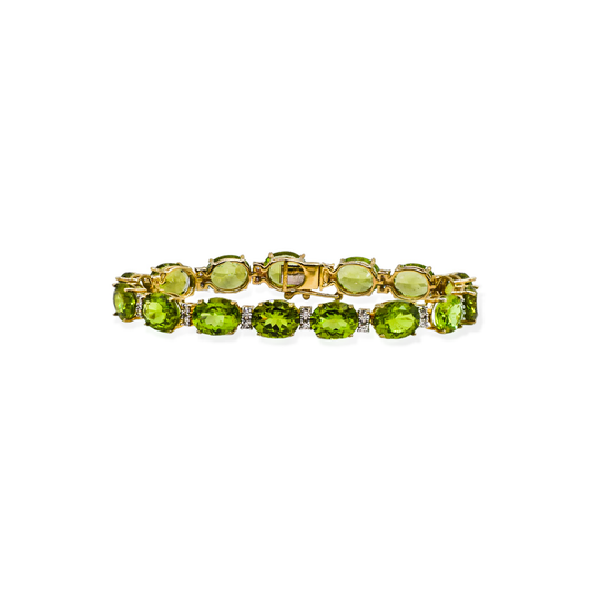 Green Peridot Diamond Bracelet in Yellow Gold